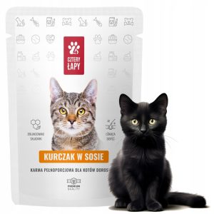 ZESTAW 20x Karma dla kota o smaku kurczaka Cztery Łapy saszetka 85 g